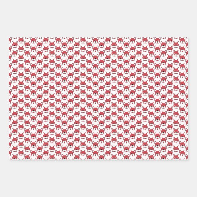 Cute French Bulldogs Animated Pets Red White Black Wrapping Paper Sheet (Front)