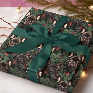 Cute French Bulldogs Christmas Pine Wrapping Paper