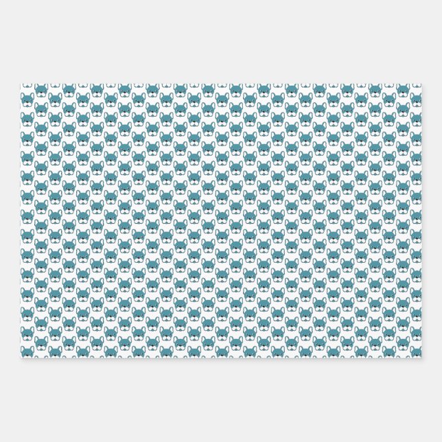 Cute French Bulldogs Portrait Design Teal  Wrapping Paper Sheet (Front 3)