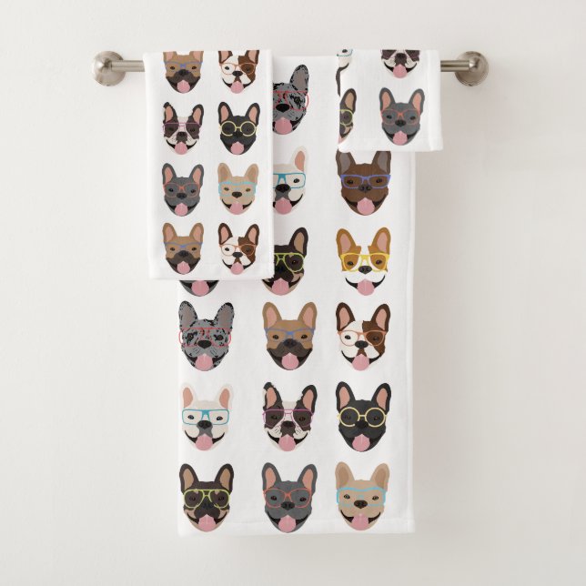 Cute French Bulldogs Wearing Glasses Bath Towel Set (Insitu)