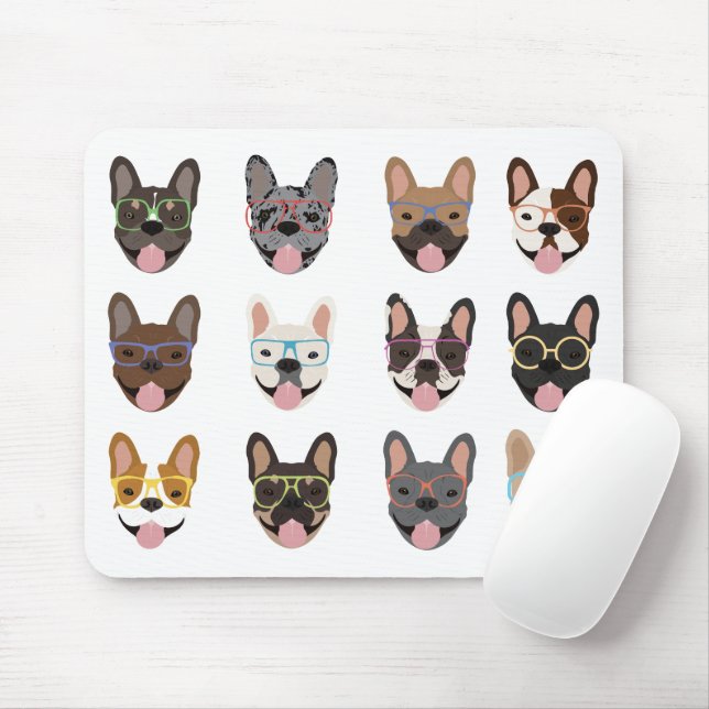 Cute French Bulldogs Wearing Glasses Mouse Pad (With Mouse)