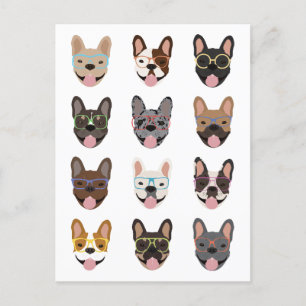 Cute French Bulldogs Wearing Glasses Postcard