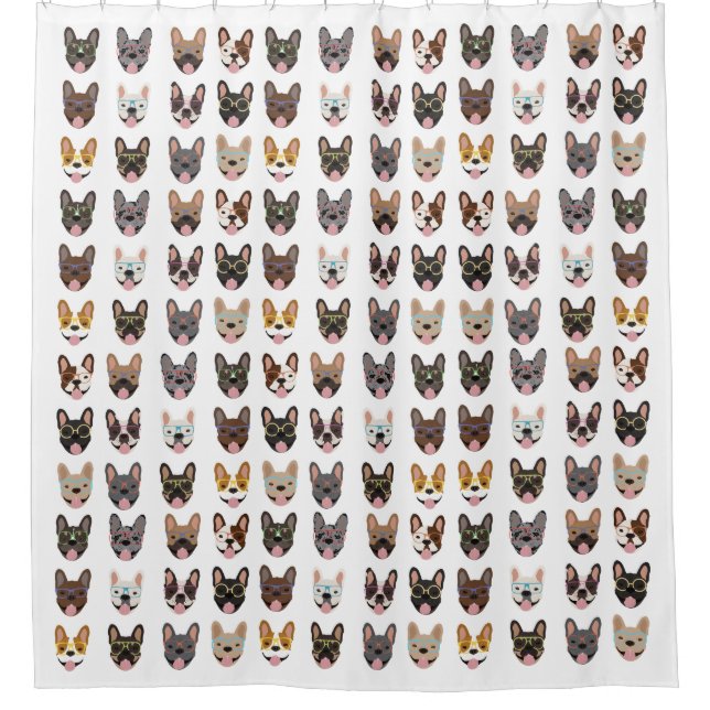 Cute French Bulldogs Wearing Glasses Shower Curtain (Front)