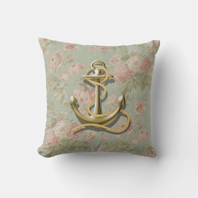 cute french country floral girly nautical anchor cushion (Front)