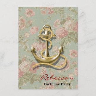 cute french country floral girly nautical anchor invitation