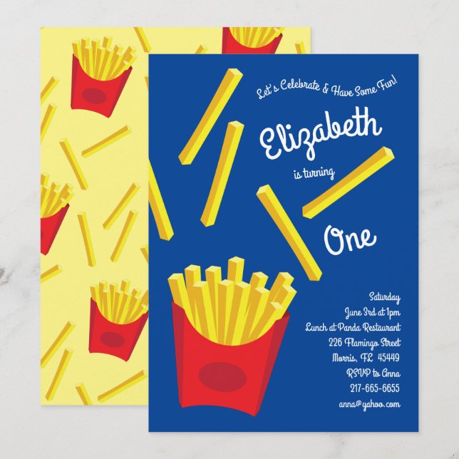 Cute French Frie Kids 1st Birthday Party Fast Food Invitation (Front/Back)