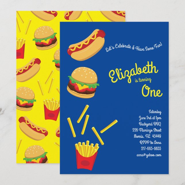 Cute French Fries Kid 1st Birthday Party Fast Food Invitation (Front/Back)
