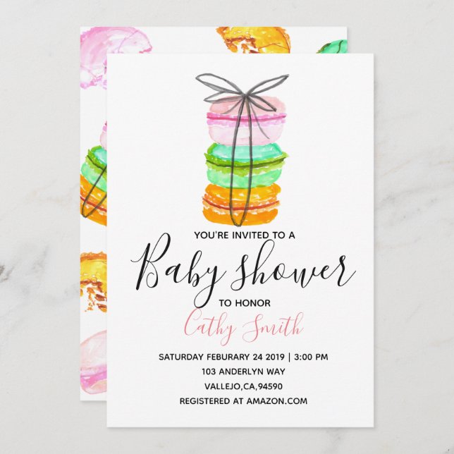 Cute french macaron baby shower invite (Front/Back)