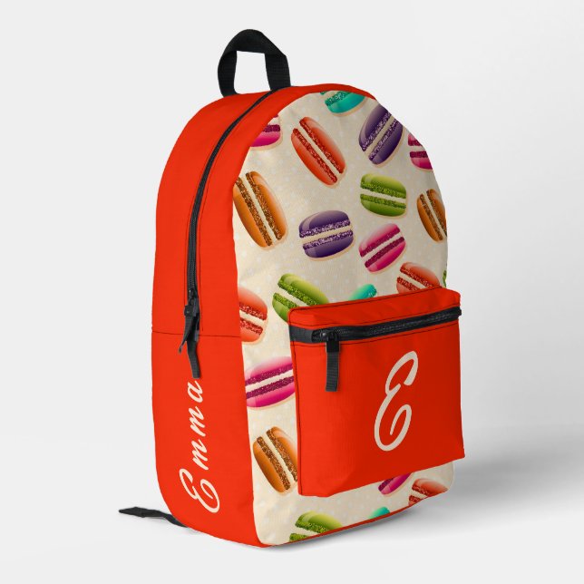 Cute French Macaron Pattern Custom Monogram Name  Printed Backpack (Back Corner Left)