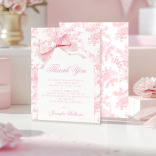 Cute French Pink Bow Floral Baby Girl Shower Thank You Card