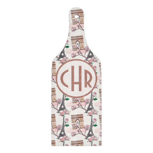 Cute French Theme Monogram | France Landmarks Cutting Board (Front)