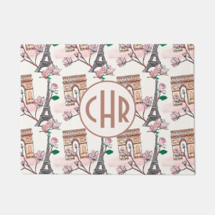 Cute French Theme Monogram   France Landmarks Doormat