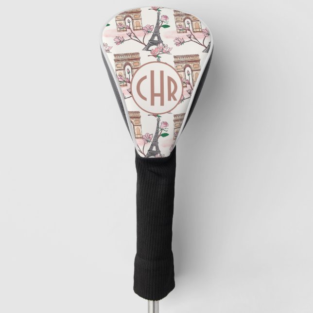 Cute French Theme Monogram | France Landmarks Golf Head Cover (Front)