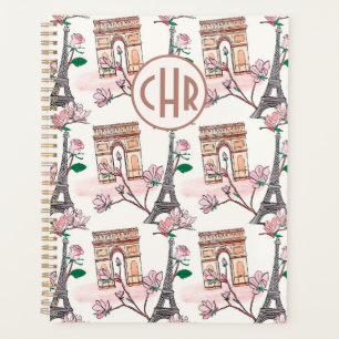 Cute French Theme Monogram France Landmarks Planner