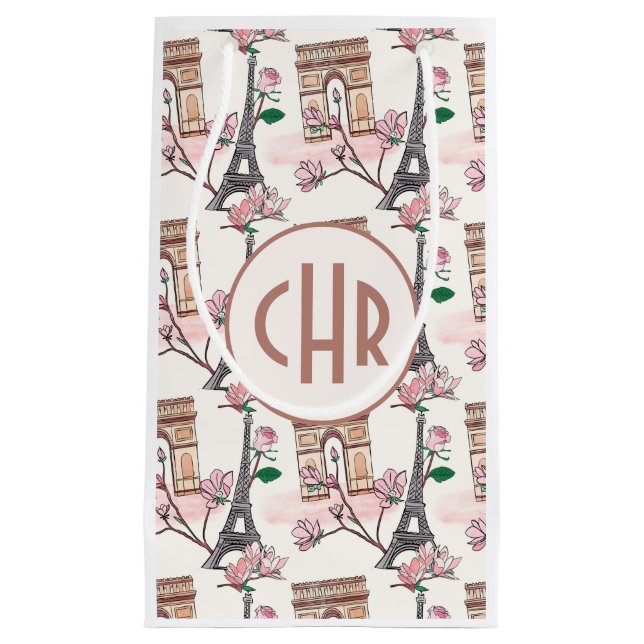 Cute French Theme Monogram | France Landmarks Small Gift Bag (Front)