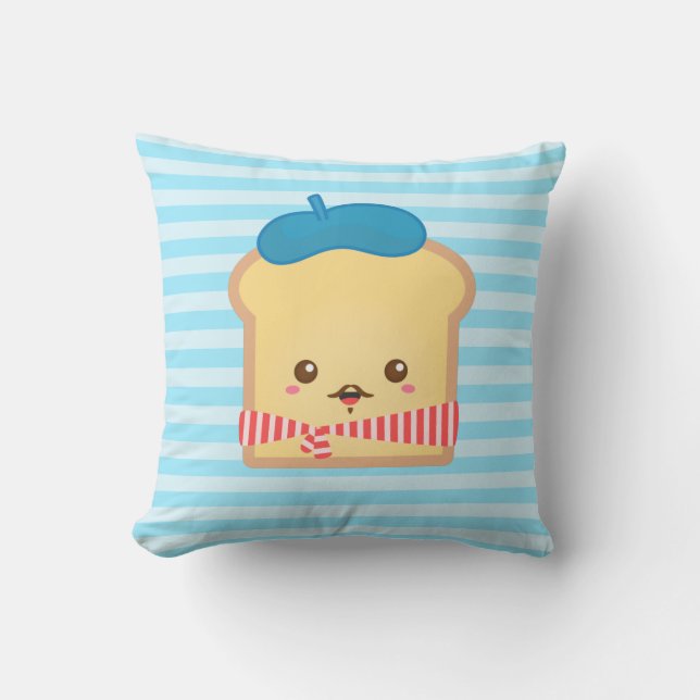 cute French toast with blue beret hat Cushion (Front)