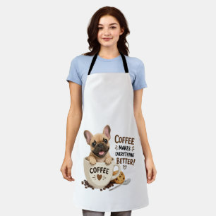 Cute Frenchie Coffee Lover Illustration Apron