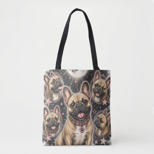 Cute Frenchie Dog Lover Celestial Tote Bag (Front)