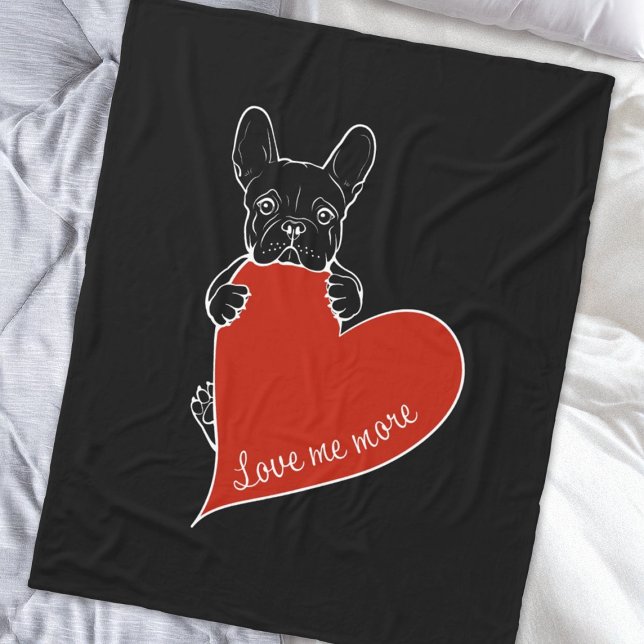 Cute Frenchie Dog with a Red Heart Fleece Blanket (Creator Uploaded)