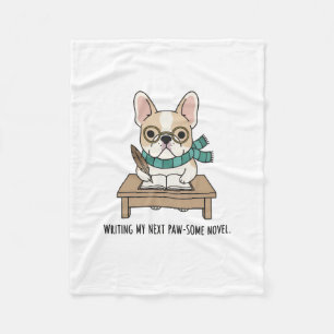 Cute Frenchie Puppy Writing Novel Cozy Design Fleece Blanket