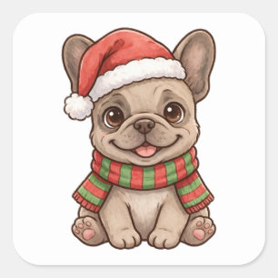 Cute Frenchie Santa Hat Christmas Scarf Sticker