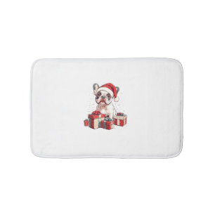Cute Frenchie Santa Hat Funny Christmas French Bul Bath Mat