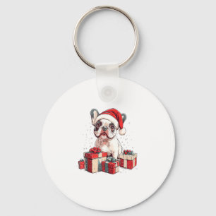 Cute Frenchie Santa Hat Funny Christmas French Bul Key Ring