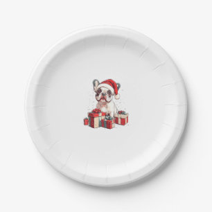 Cute Frenchie Santa Hat Funny Christmas French Bul Paper Plate