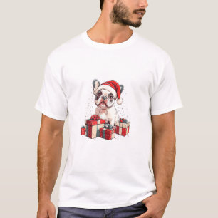 Cute Frenchie Santa Hat Funny Christmas French Bul T-Shirt