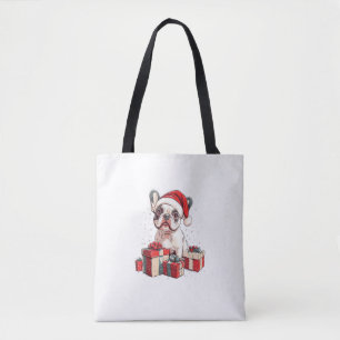 Cute Frenchie Santa Hat Funny Christmas French Bul Tote Bag