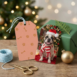 Cute Frenchie Santa Hat Holiday Dog Gift Tags