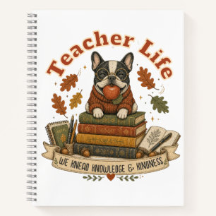 Cute Frenchie Teacher Life Autumn School Notebook