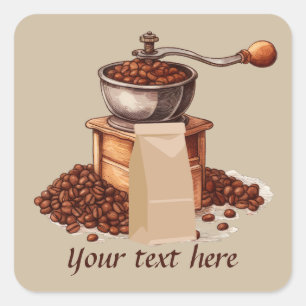 Cute fresh coffee beans add message square sticker