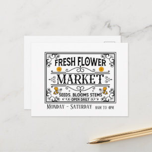 Cute fresh flower market add days hours postcard