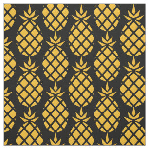 Cute Fresh Pineapple With Black Background Pattern Fabric