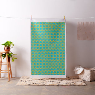 Cute Fresh Pineapple With Blue Background Pattern Fabric