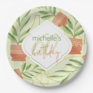 Cute Fresh Plants In Ceramic Pots Watercolor  Paper Plate
