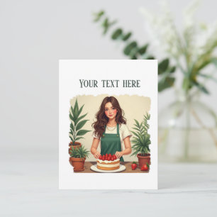 Cute fresh strawberry cake bakery  postcard