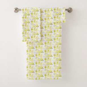 Cute Fresh Summer Lemon Citrus Doodle Yellow Bath Towel Set