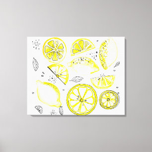 Cute Fresh Summer Lemon Citrus Doodle Yellow Canvas Print