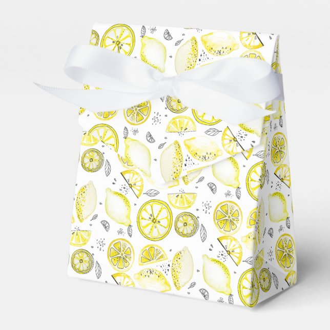 Cute Fresh Summer Lemon Citrus Doodle Yellow Favour Box (Front Side)