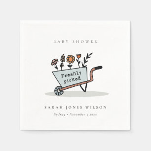 Cute Freshly Picked Blue Floral Cart Baby Shower Napkin