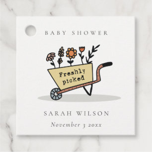 Cute Freshly Picked Yellow Floral Cart Baby Shower Favour Tags