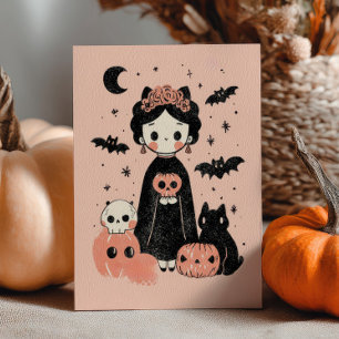 Cute Frida Kahlo Pink Pasteloween Happy Halloween  Card