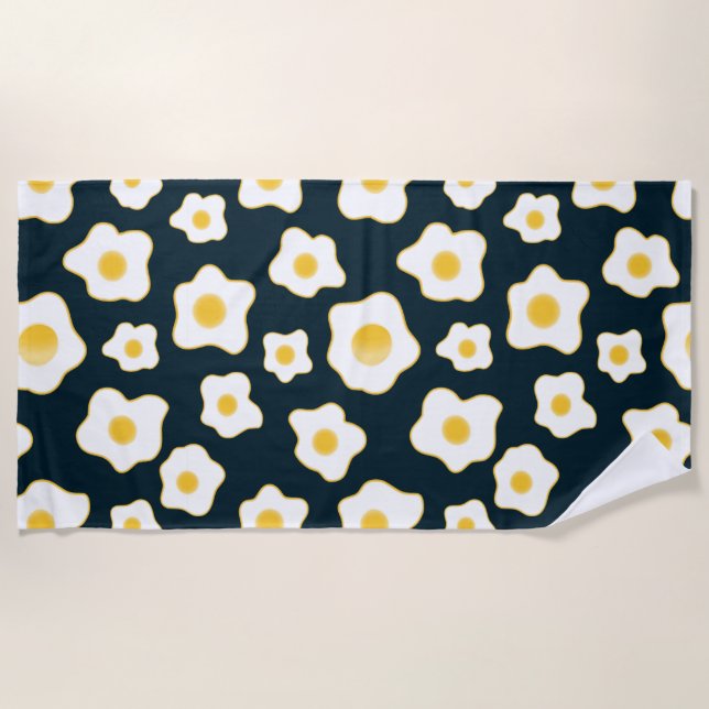 Cute Fried Eggs Flower Pattern Beach Towel (Front)