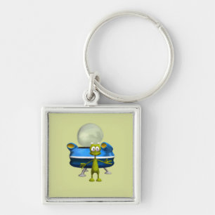 Cute Friendly Alien UFO Cartoon Space Art Key Ring