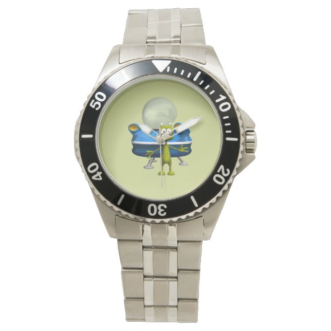 Cute Friendly Alien UFO Cartoon Space Art Watch (Front)