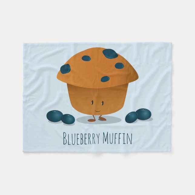 Cute Friendly Blueberry Muffin Cartoon Character Fleece Blanket (Front (Horizontal))