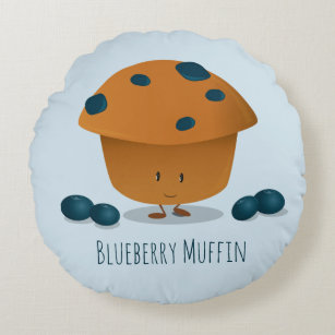 Cute Friendly Blueberry Muffin Cartoon Character Round Cushion