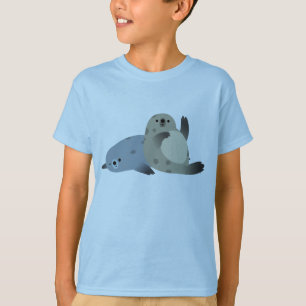 Cute Friendly Cartoon Harbour Seals Kids T-Shirt